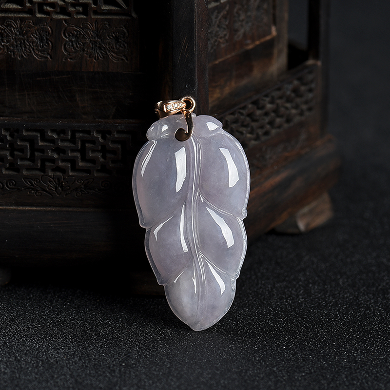 糯种浅紫翡翠金枝玉叶吊坠-红掌柜