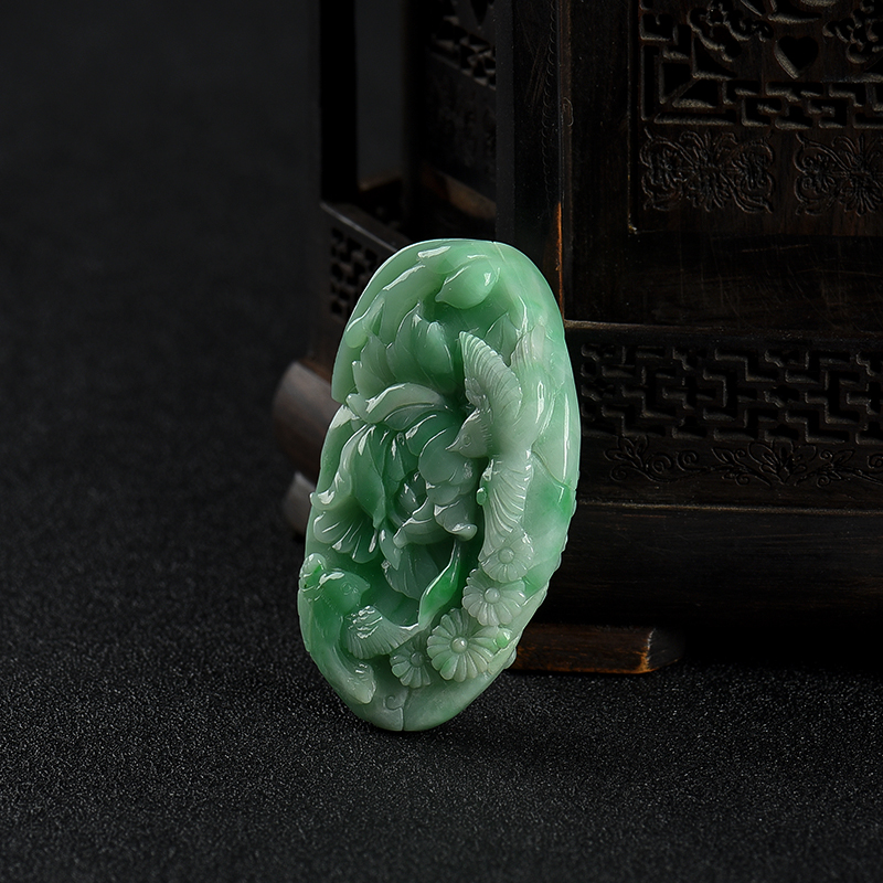 豆种翡翠花开富贵吊坠-红掌柜