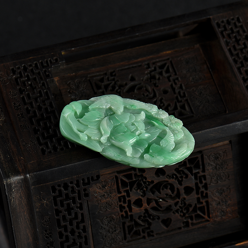 天然翡翠花开富贵吊坠-红掌柜