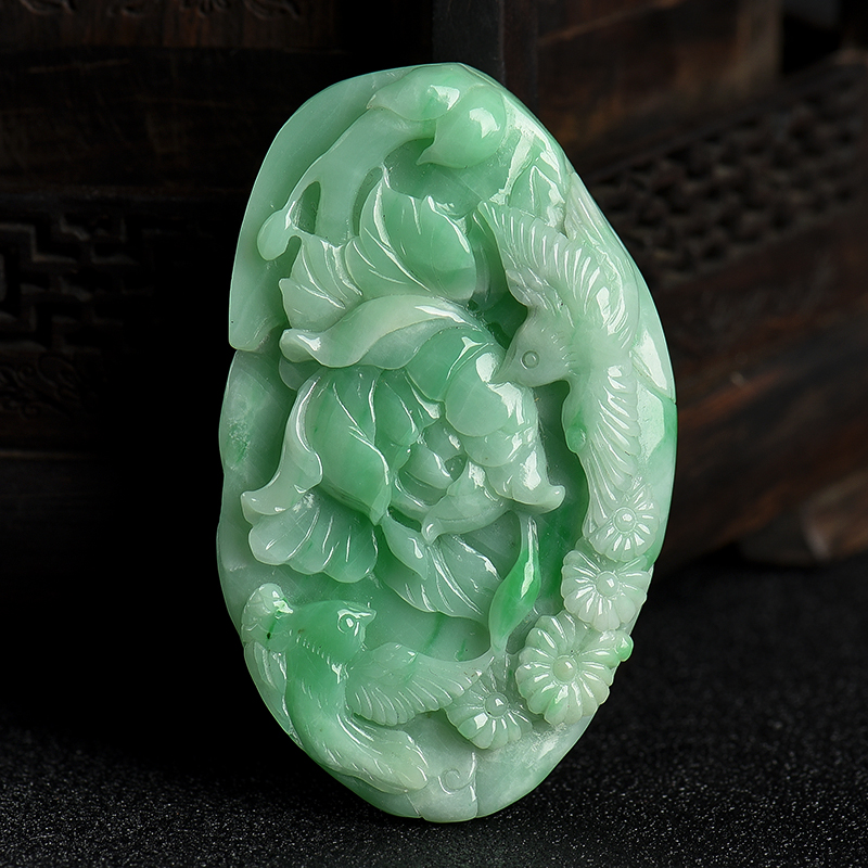 缅甸翡翠花开富贵吊坠-红掌柜