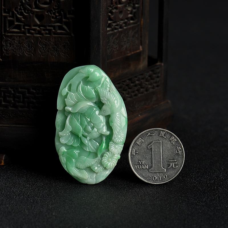 天然飘翠翡翠花开富贵吊坠-红掌柜