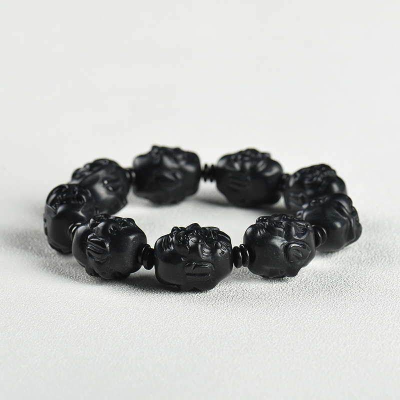 糯种墨翠翡翠佛头手串-红掌柜