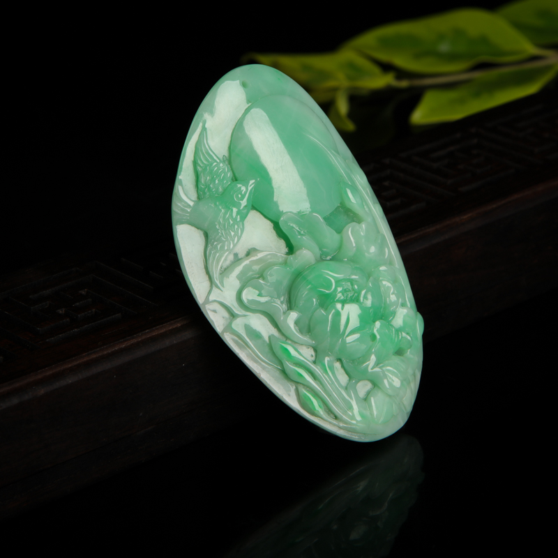 天然豆种飘翠翡翠花开富贵吊坠-红掌柜