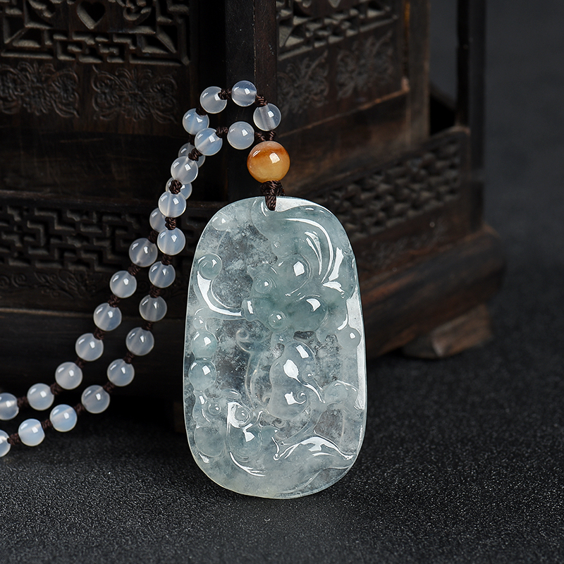 糯冰种飘花翡翠金玉满堂吊坠-红掌柜