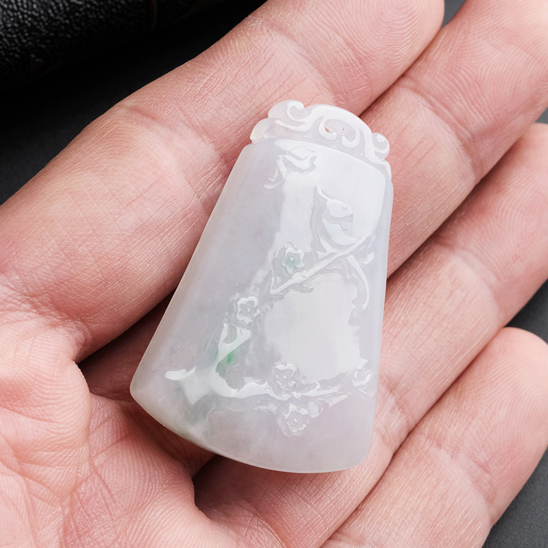 A货翡翠喜上眉梢方牌吊坠- 红掌柜珠宝