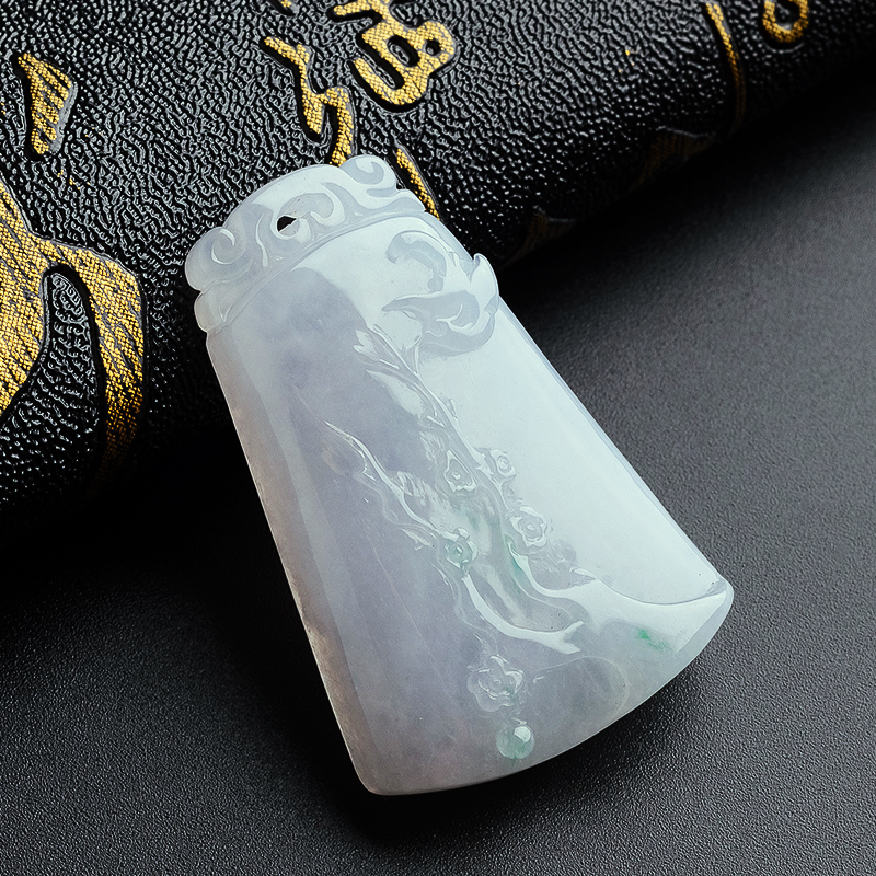 翡翠糯种喜上眉梢方牌吊坠- 红掌柜珠宝