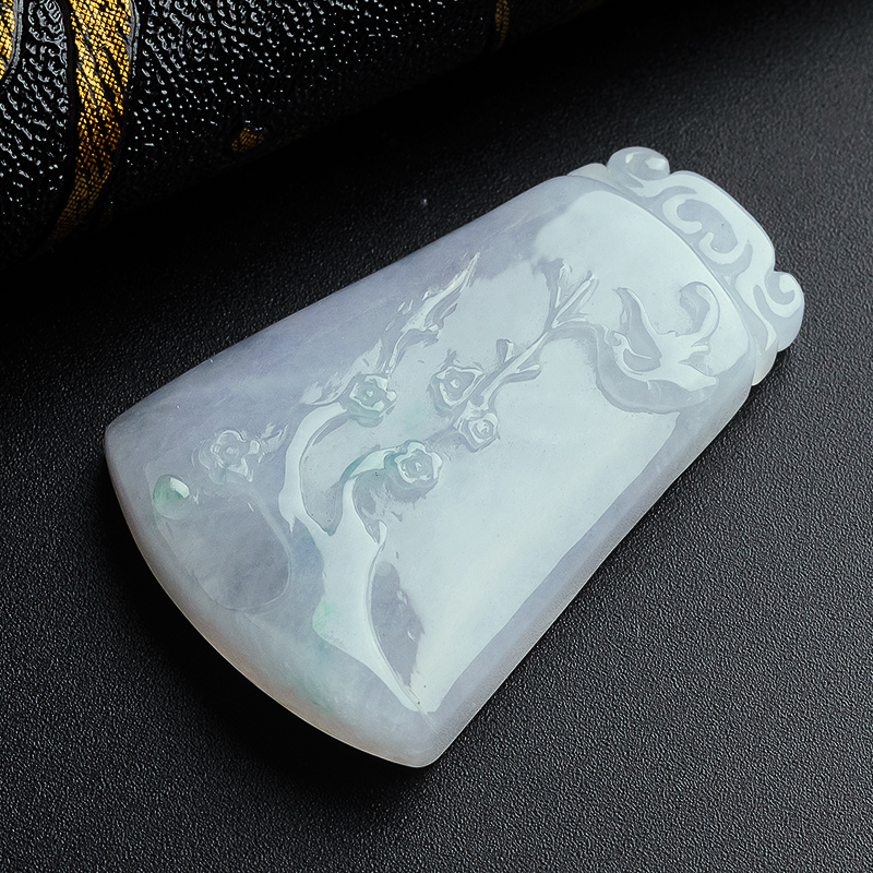 糯种点绿喜上眉梢方牌吊坠- 红掌柜珠宝