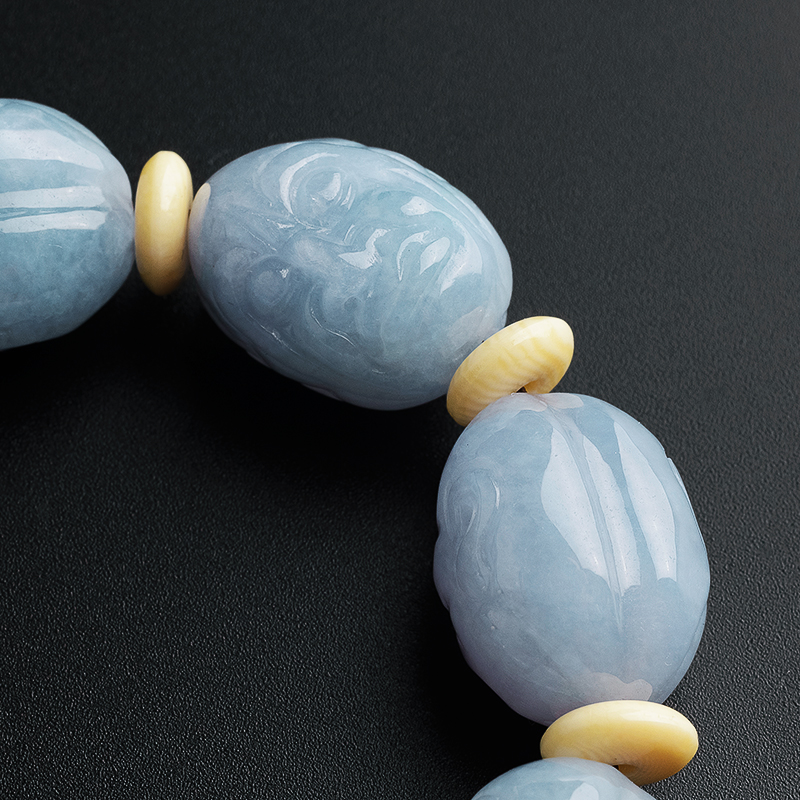 A货翡翠糯种淡春底佛像手链-红掌柜珠宝