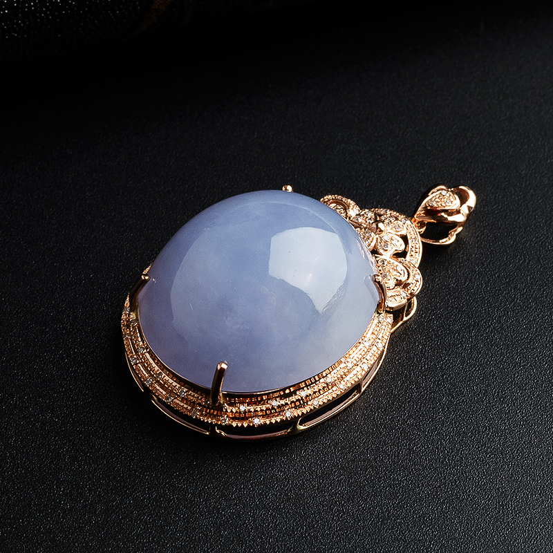 冰糯种翡翠紫罗兰蛋面吊坠 - 红掌柜珠宝