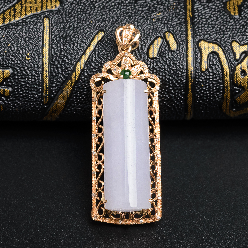 18K镶钻糯种紫罗兰翡翠方形吊坠-红掌柜珠宝