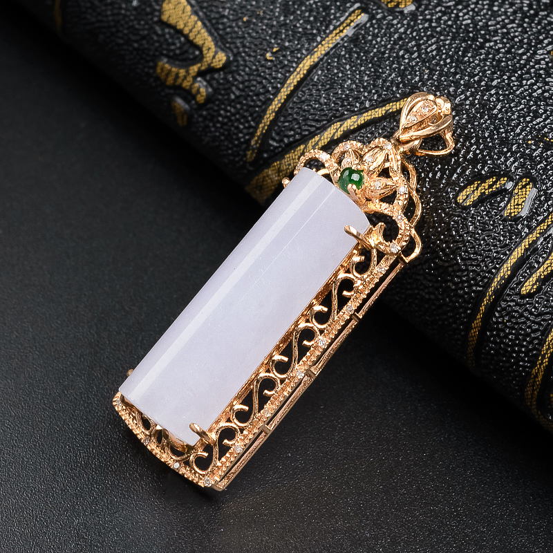 糯种紫罗兰翡翠方形吊坠-红掌柜珠宝