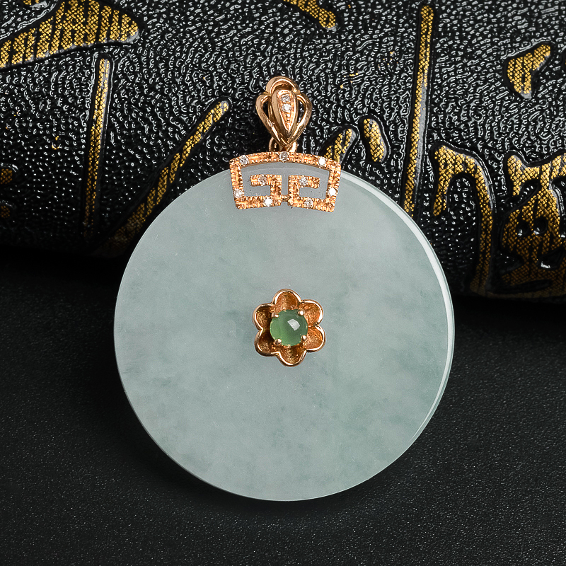 镶钻糯冰种淡晴水翡翠平安扣吊坠-红掌柜珠宝