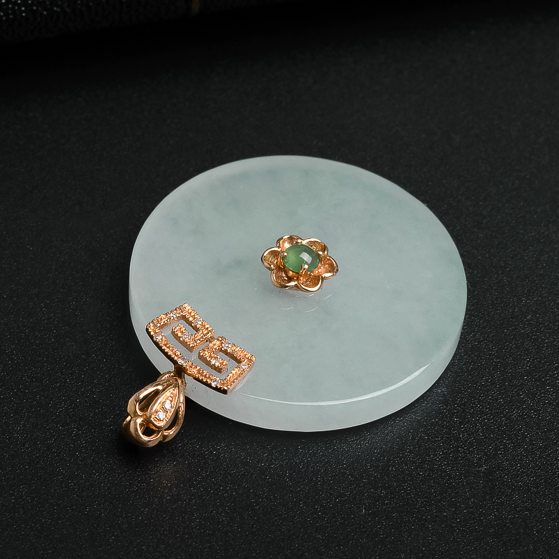 18K镶钻糯冰种翡翠平安扣-红掌柜珠宝