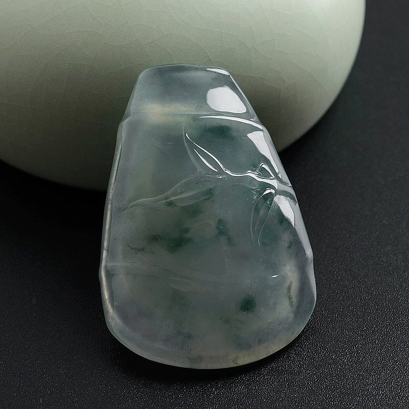 缅甸A货天然冰种飘蓝花翡翠竹节吊坠 - 红掌柜珠宝