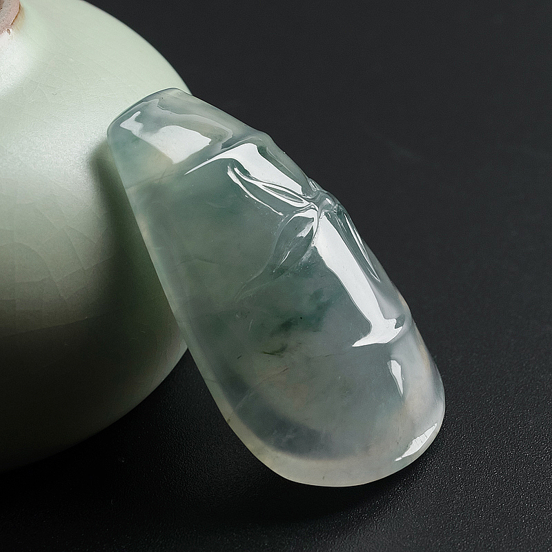 A货天然冰种飘蓝花翡翠竹节吊坠 - 红掌柜珠宝