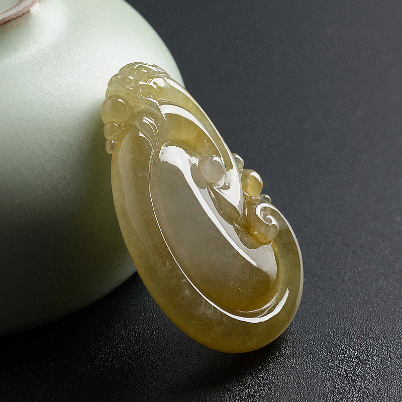 A货天然糯种黄翡如意吊坠 - 红掌柜珠宝