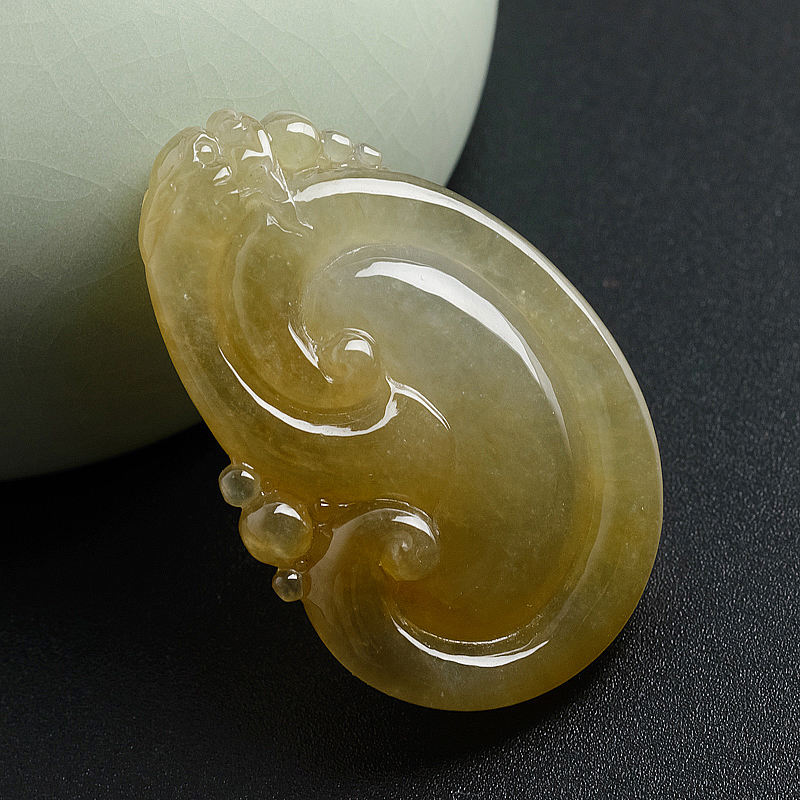 天然糯种黄翡如意吊坠 - 红掌柜珠宝