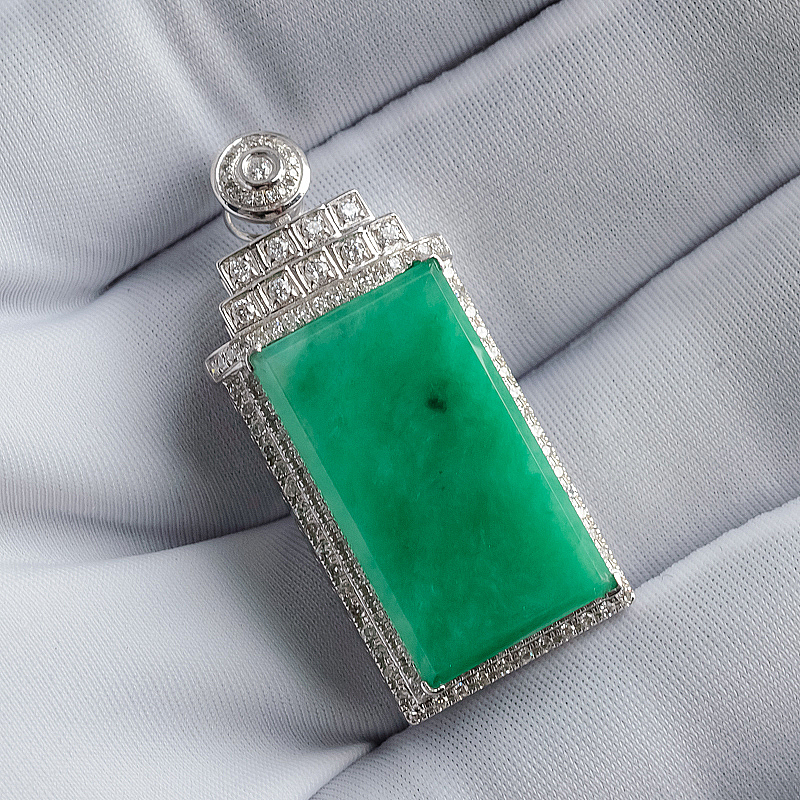 18K金满绿翡翠方牌挂坠 - 红掌柜珠宝