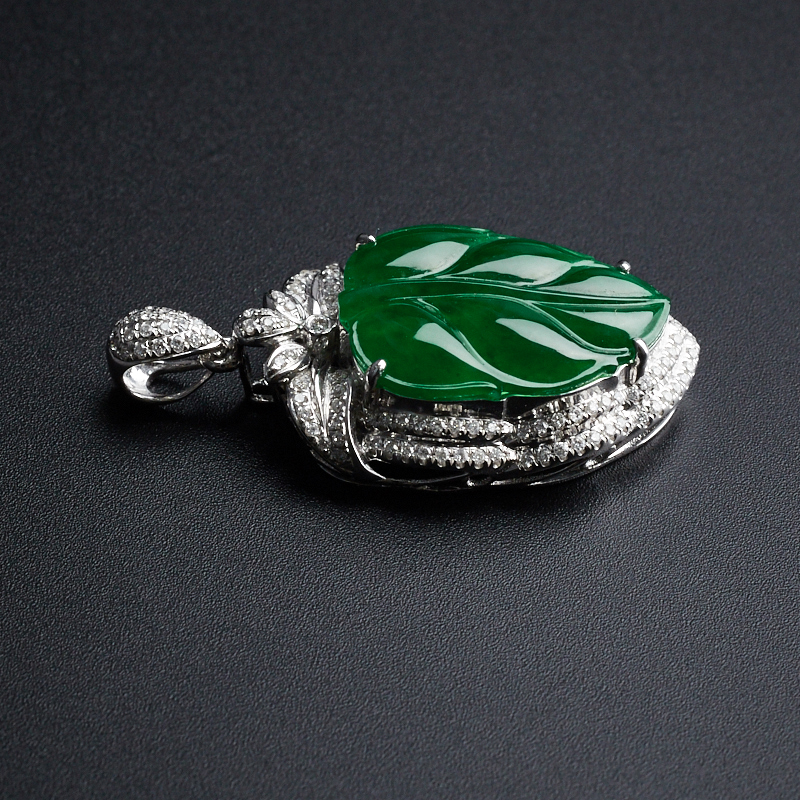 冰糯种满绿翡翠叶子吊坠 - 红掌柜