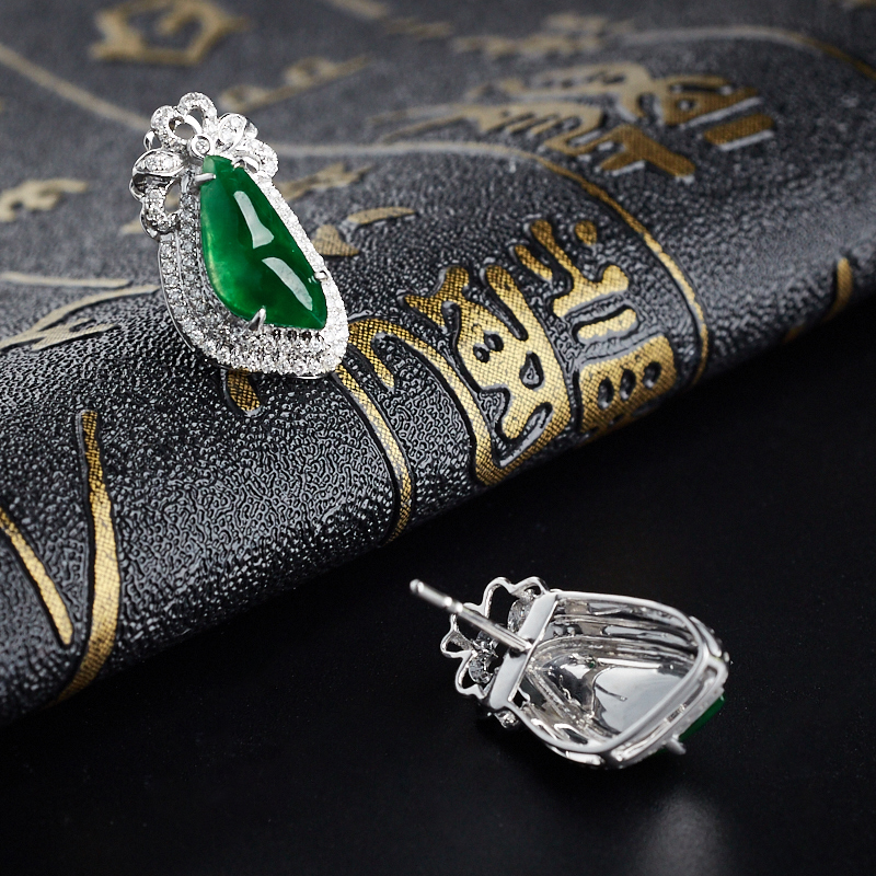 天然翡翠耳钉-红掌柜珠宝