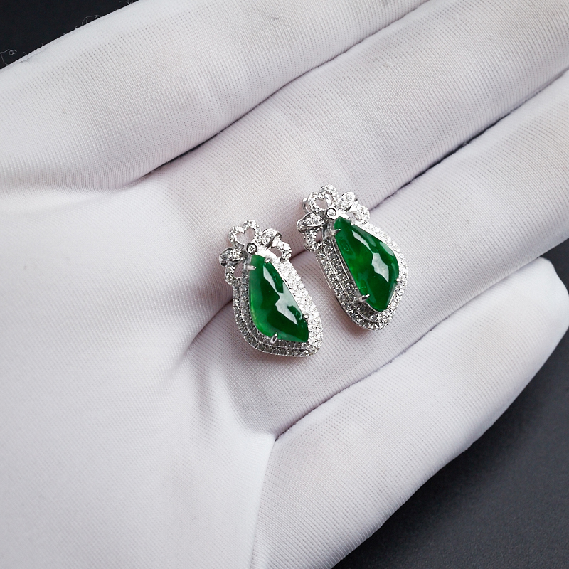 缅甸翡翠耳钉-红掌柜珠宝