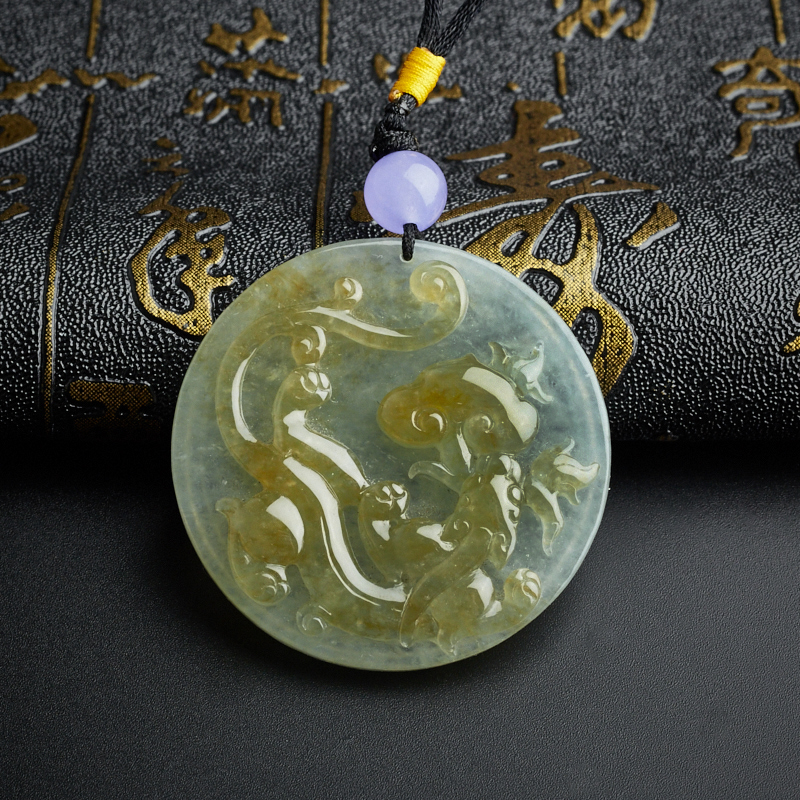 缅甸糯种淡绿飘黄翡汉龙吊坠-红掌柜