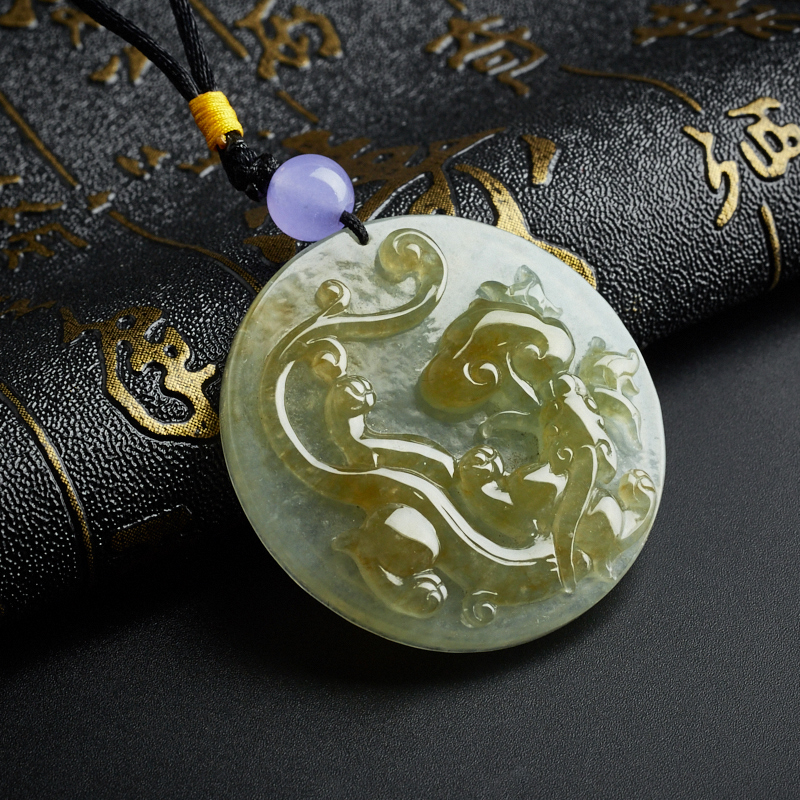 缅甸糯种飘黄翡汉龙吊坠-红掌柜