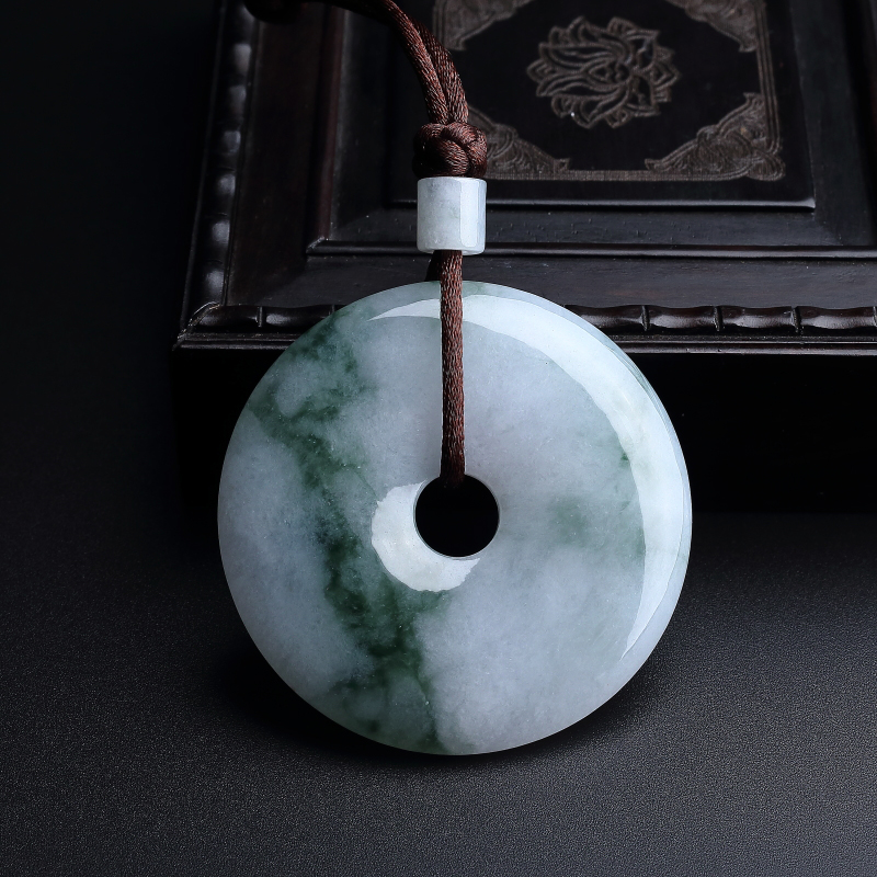 缅甸天然糯种飘绿翡翠平安扣吊坠-红掌柜