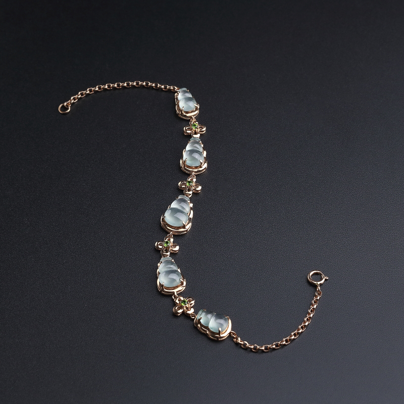 18K金镶冰种翡翠葫芦手链-红掌柜