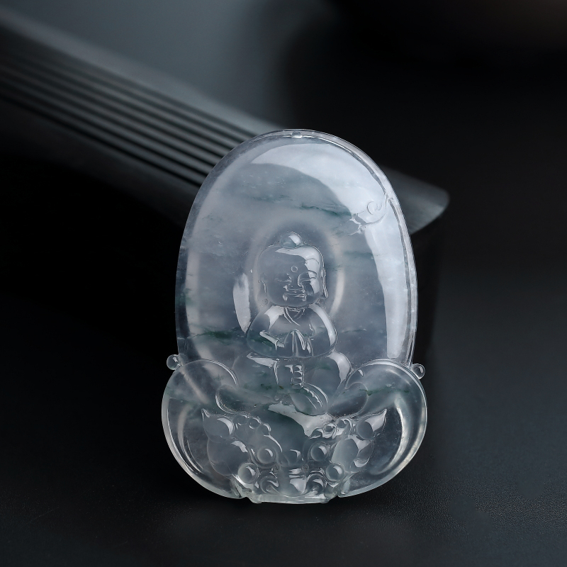 缅甸A货天然冰糯种飘花翡翠宝宝佛吊坠 - 红掌柜