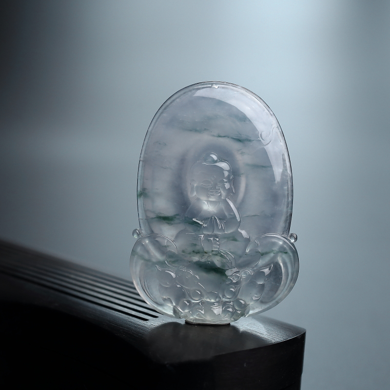 冰糯种飘花翡翠宝宝佛吊坠 - 红掌柜