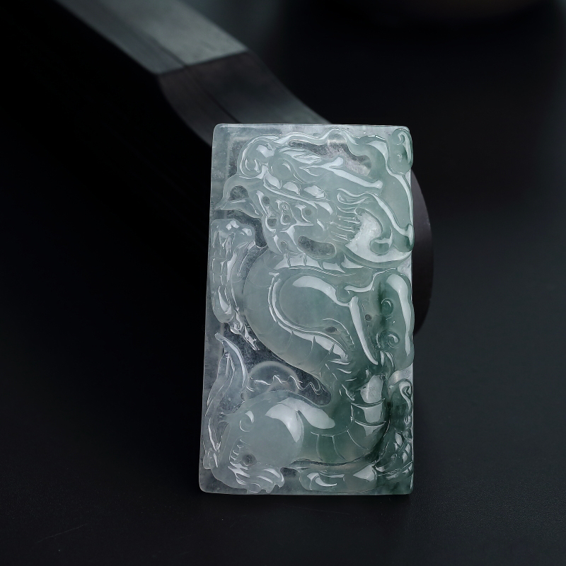 缅甸A货天然糯种飘花翡翠龙牌吊坠 - 红掌柜