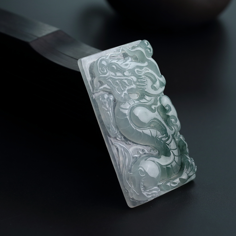 A货天然糯种飘花翡翠龙牌吊坠 - 红掌柜