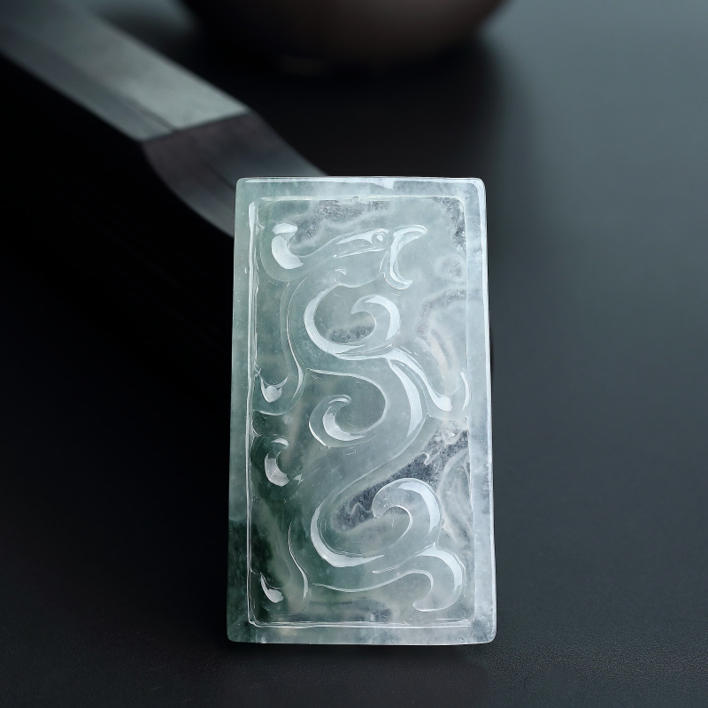 糯种飘花翡翠龙牌吊坠 - 红掌柜
