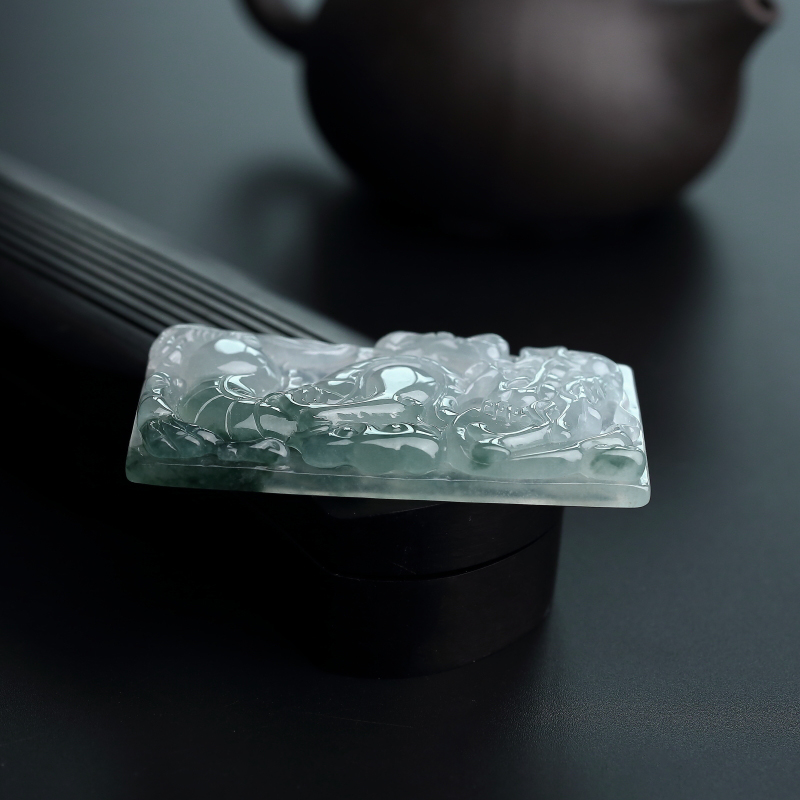 飘花翡翠龙牌吊坠 - 红掌柜