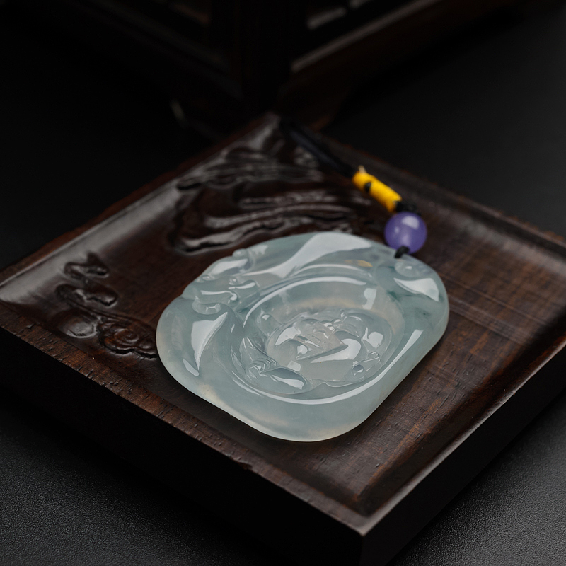 缅甸天然冰糯种飘花翡翠吊坠-红掌柜