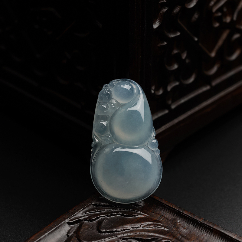 缅甸天然冰糯种浅绿翡翠葫芦吊坠-红掌柜