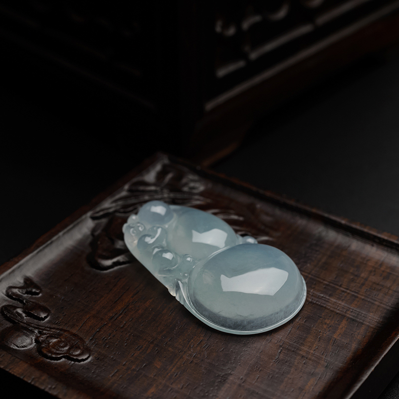 缅甸天然冰糯种翡翠葫芦吊坠-红掌柜