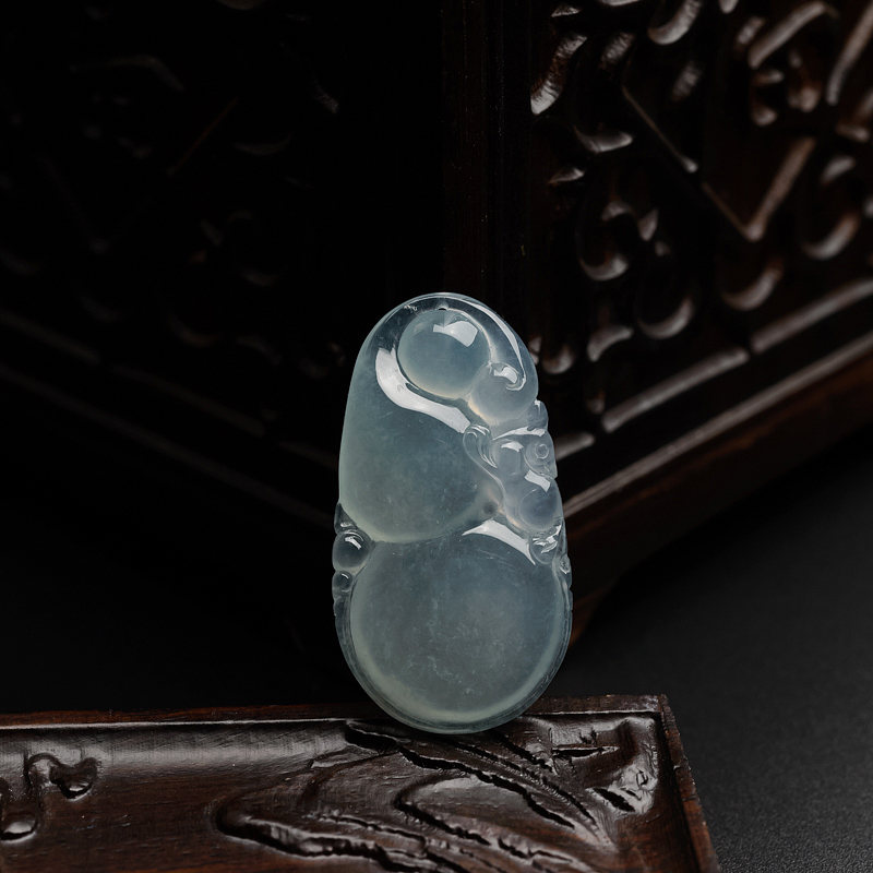 缅甸天然冰糯种浅绿翡翠葫芦吊坠-红掌柜