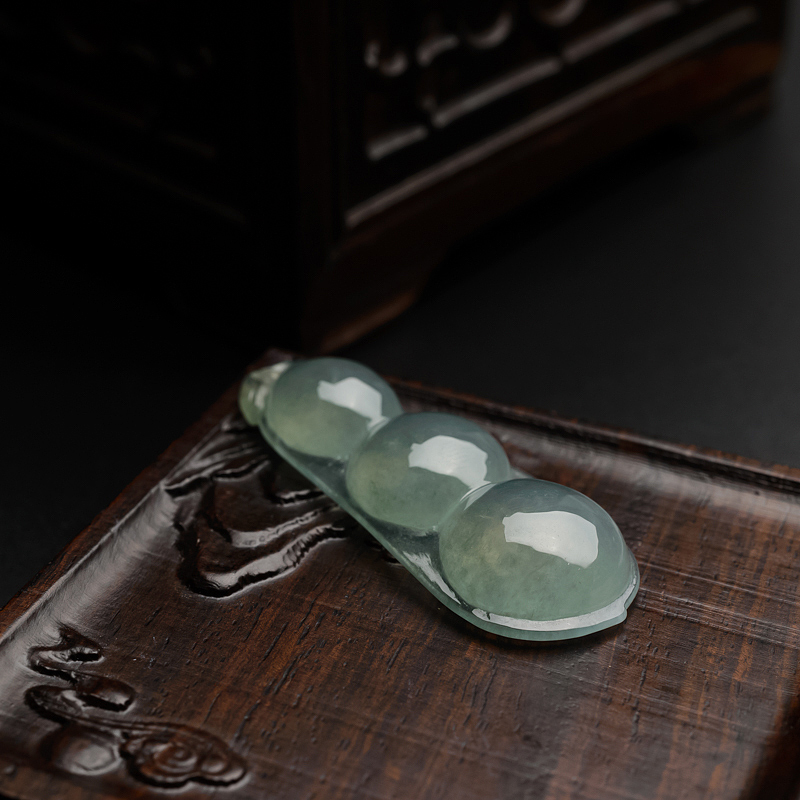 缅甸天然冰糯种翡翠福豆吊坠-红掌柜