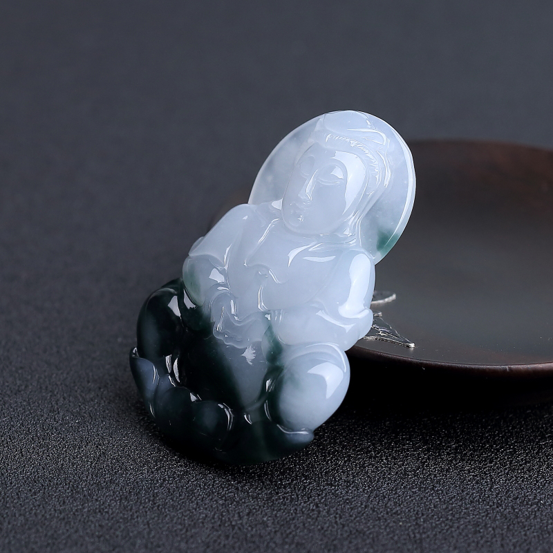 天然糯种飘花翡翠观音吊坠-红掌柜