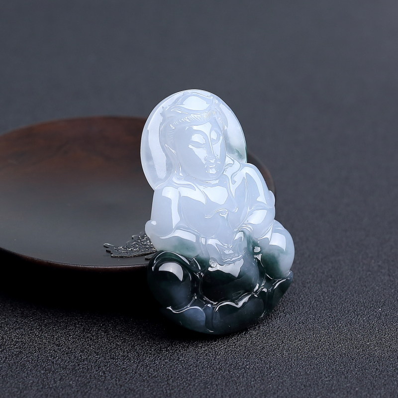 缅甸糯种飘花翡翠观音吊坠-红掌柜