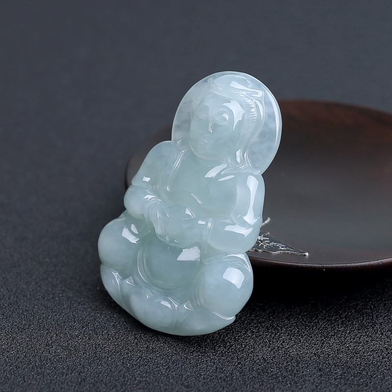 天然糯种浅绿翡翠观音吊坠-红掌柜
