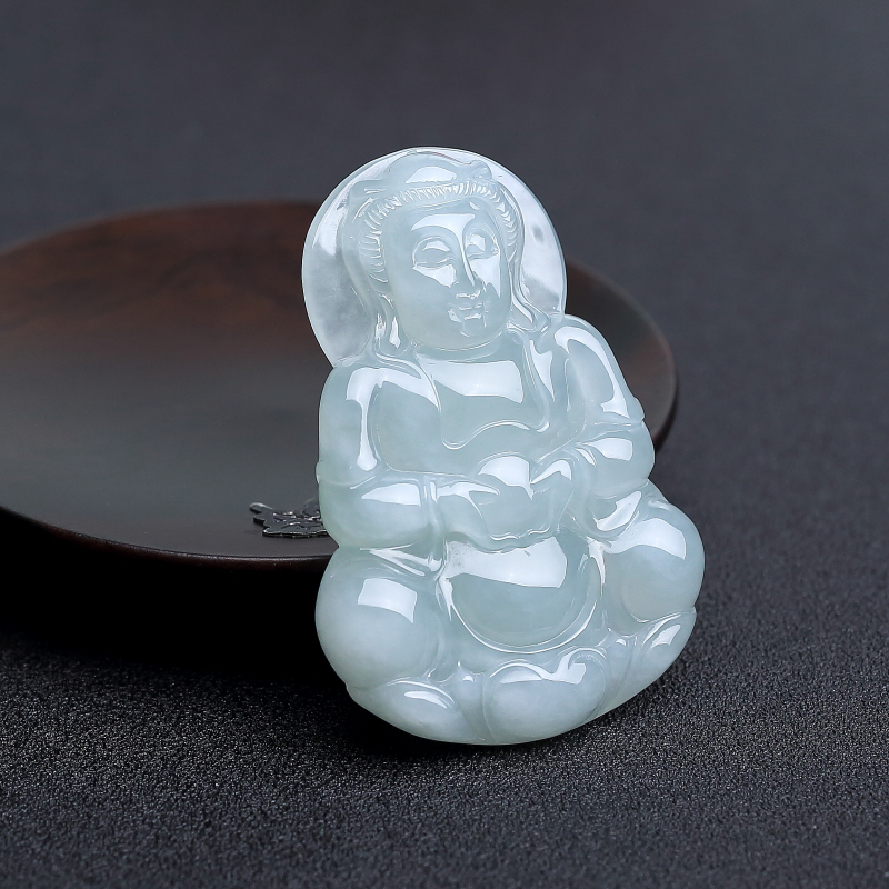 缅甸糯种浅绿翡翠观音吊坠-红掌柜