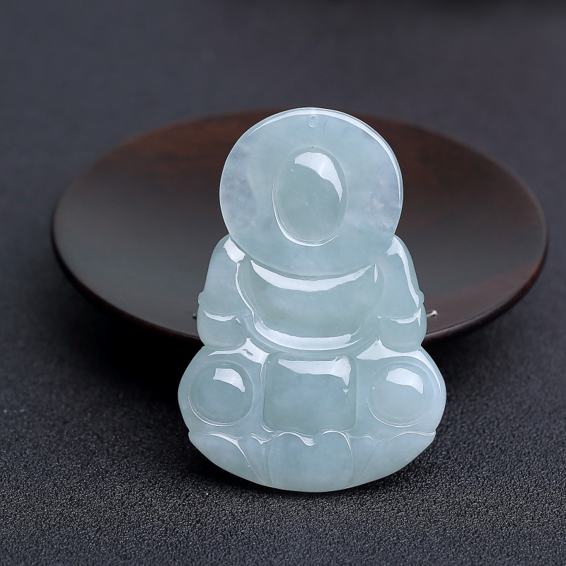 缅甸天然浅绿翡翠观音吊坠-红掌柜