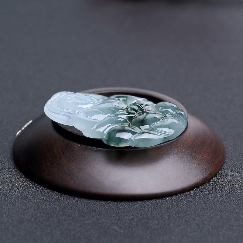 缅甸天然糯种飘花翡翠吊坠-红掌柜