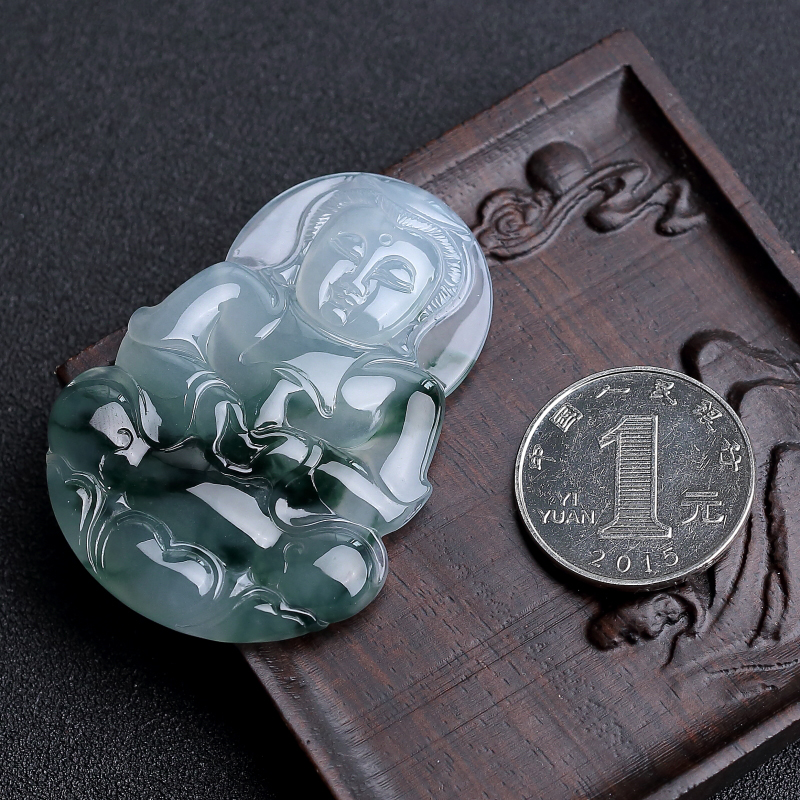 糯种飘花翡翠观音吊坠-红掌柜