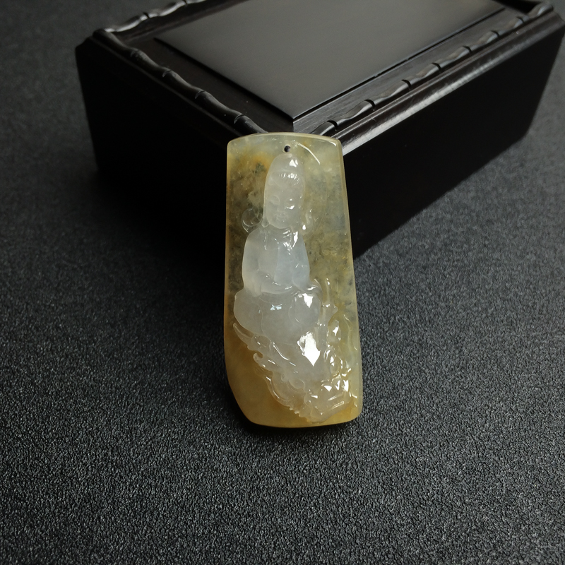 缅甸天然糯冰种俏色翡翠观音吊坠-红掌柜