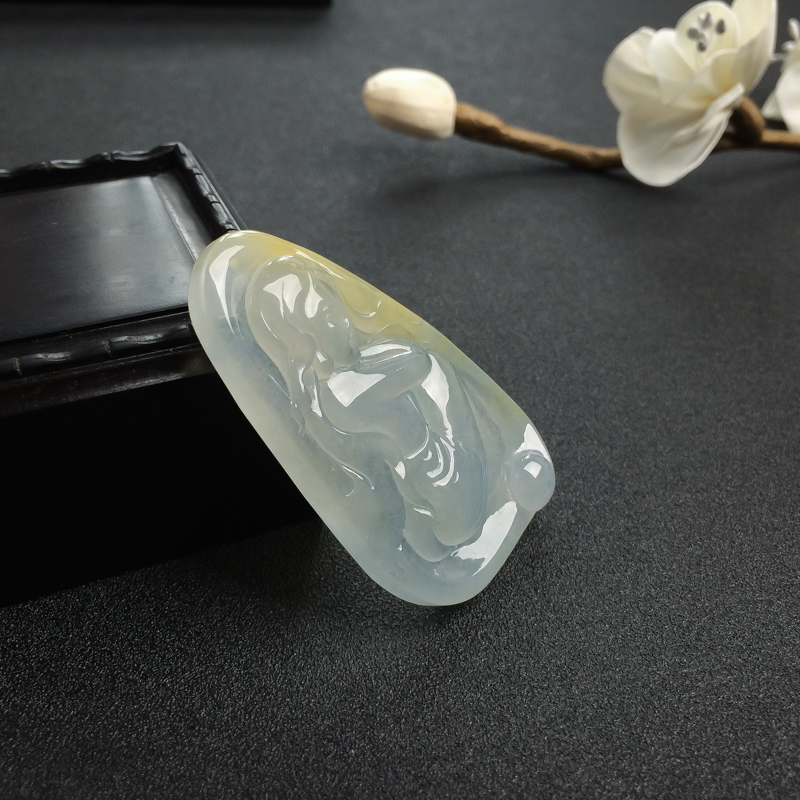 缅甸天然糯冰种俏色翡翠吊坠-红掌柜