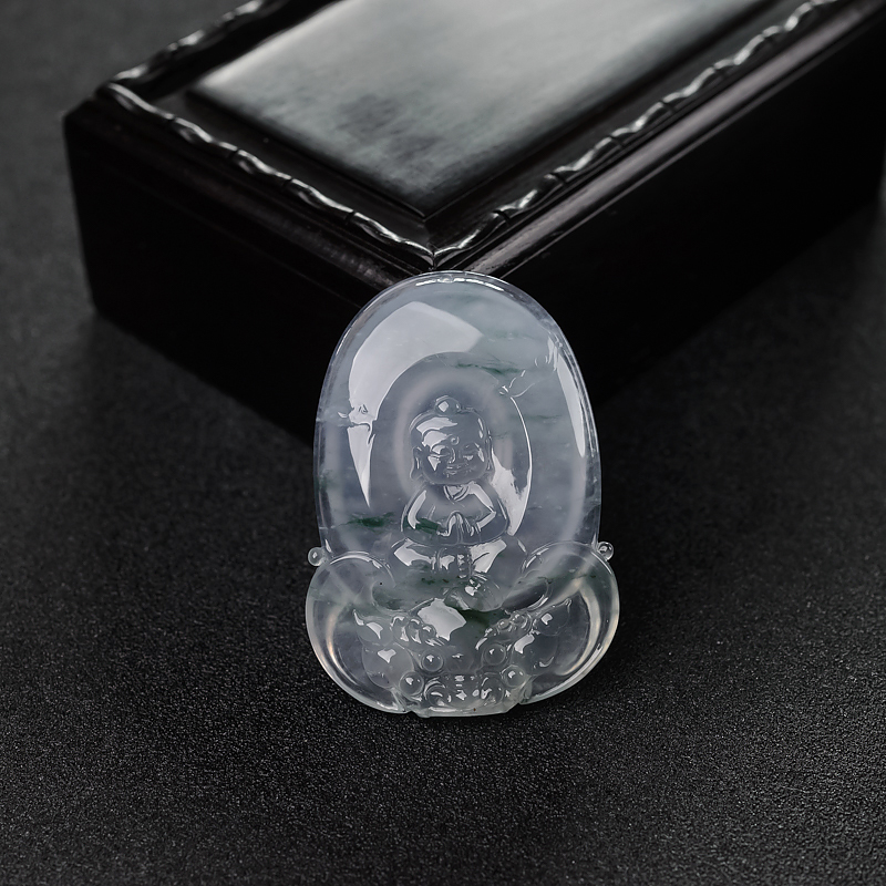 糯冰种飘花翡翠宝宝佛吊坠-红掌柜